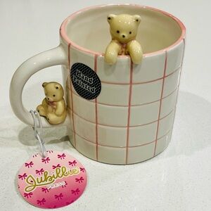 Hand-Painted Bear Mug | Pink Cottagecore Ceramic Cup